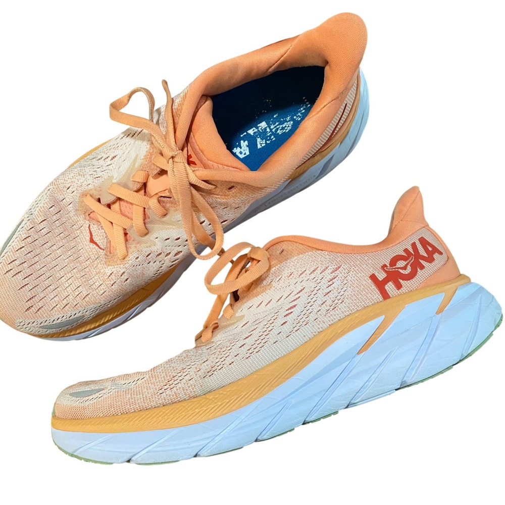 Hoka One One Clifton 8 Womens 8 8B Orange Peach Running Shoes 1119394 CSPY